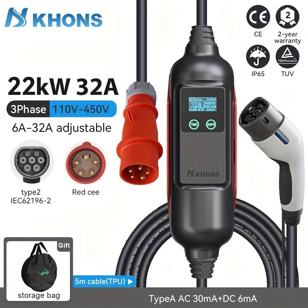 Selius EV Laadpaal 22 kW Driefasige Wallbox met Timer en 5 Meter TPU Kabel