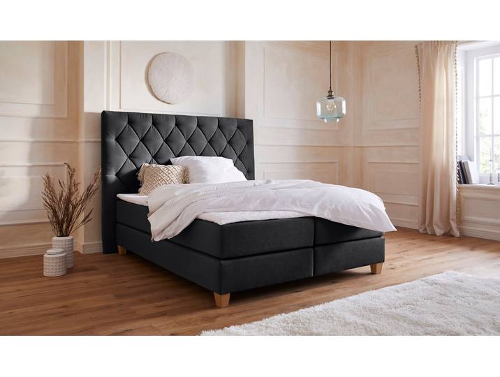 Boxspringbett, 183x210 cm, Struktur (100% Polyester), Anthrazit, 2 Matratzen H2 & H3, Klassisch, Home-affaire