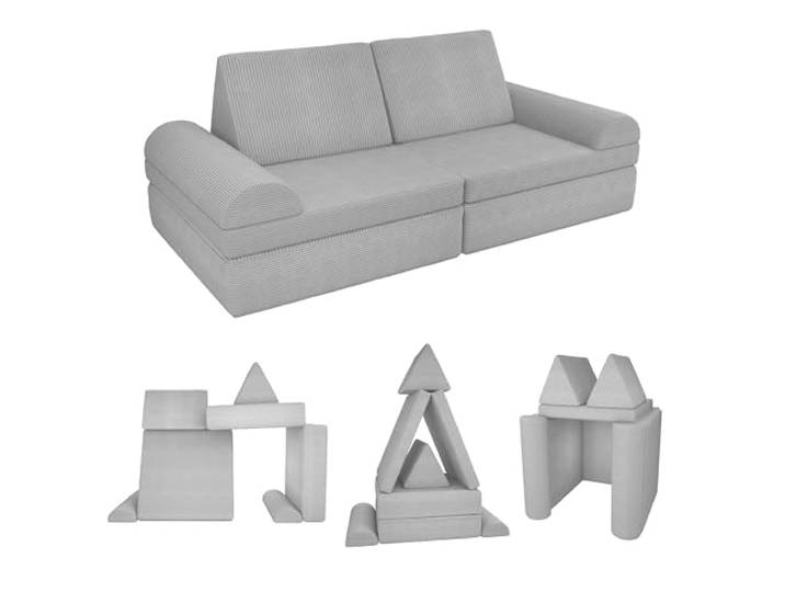 POKAR Kindersofa Spielsofa Cord aus Schaumstoff Bausteinen Modulares Spielsofa für Kinder Kuschelecke im Kinderzimmer Kindercouch Oeko-Tex 100 Zertifiziert Kaninchen Grau