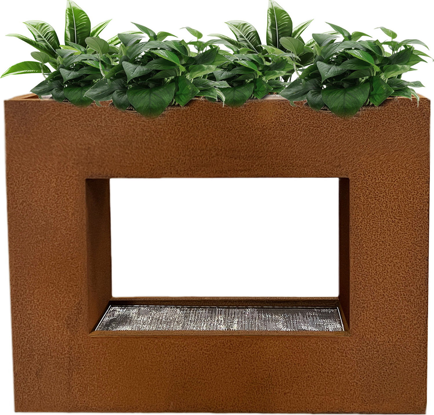 KÖHKO Wasservorhang-Brunnen bepflanzbar mit LED-Beleuchtung Höhe 60 cm aus Cortenstahl mit Edelstahl-Pflanzkasten Wasserfall Wasserspiel Zimmerbrunnen 32001B