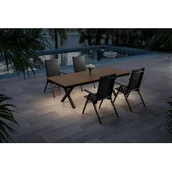 KETTLER Exklusivmodell BasicPlus Pro, Garten-Essgruppe mit LED-Beleuchtung, anthrazit/natur, Alu/Holzimitat, 240 x 100 cm, 4 Klappstühle