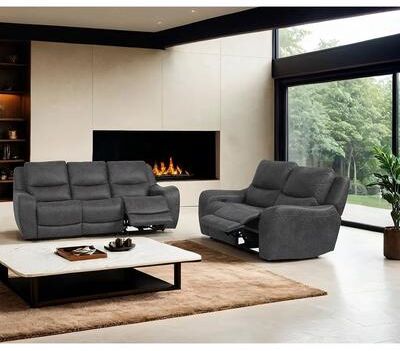 Esofastore Gray Modern Power Recliner Sofa Set USB Ports