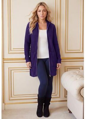 Plus Size Women's Waffle Mega Length Zip Hoodie by Roaman's in Midnight Violet (Size 14/16)