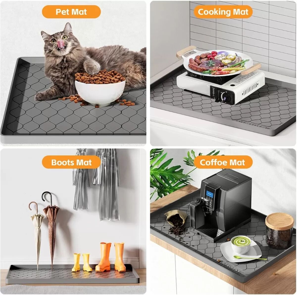 INF Tapis en silicone nid d'abeille pour évier 28x22inch (700mmx560mm) Gris - Antidérapant, Drainant et Résistant à la chaleur