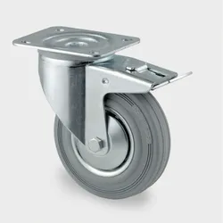 Transportrolle TENTE mit Deckung, 200 mm, drehbar mit Bremse, grauer Gummi