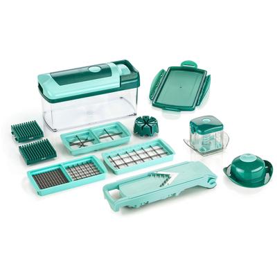 Zerkleinerer GENIUS "Nicer Dicer Fusion Set 13-tlg.", grün (mintgrün), B:21,5cm H:17,4cm T:30,5cm, Zerkleinerer, Einfach, praktisch, sicher und platzsparend