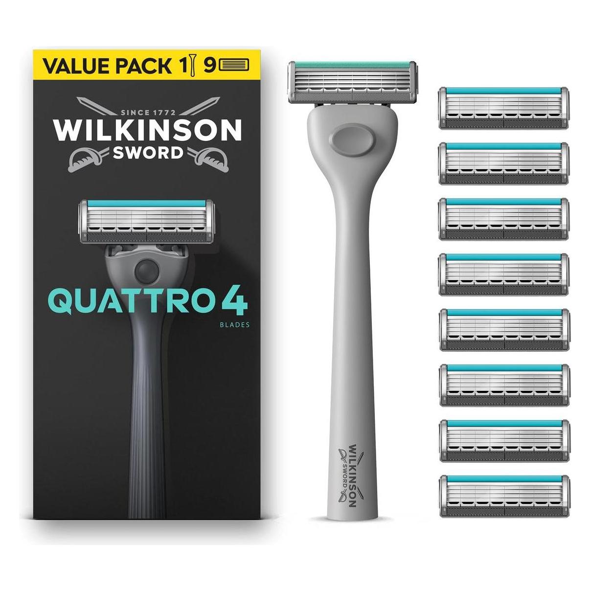 Wilkinson Quattro Essential Sensitive 9 Klingen mit gratis Griff (W302205500)