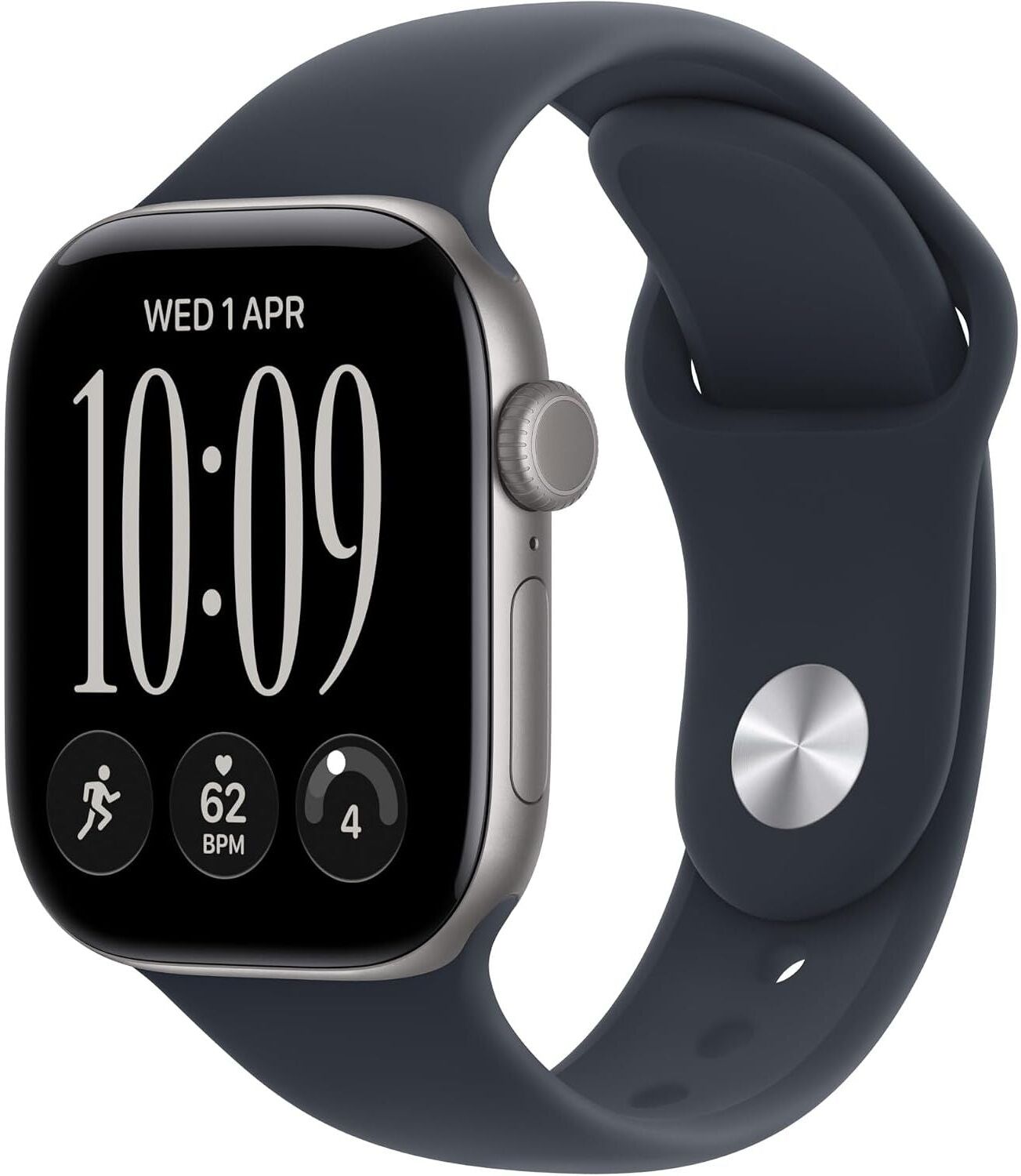 Apple Watch Series 12 GPS + Cellular 42mm Space Grey Aluminium Case Navy Blue Sport Band - S/M. Smartwatch, Health + Fitness + Sleep Tracking, Heart Rate, Safety