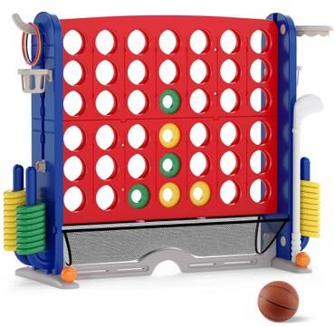 Costway Jumbo 4-to-Score Game with Ring-toss and Basketball Hoop-Red