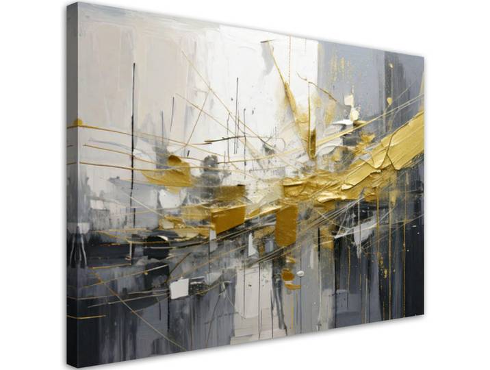 Feeby Leinwandbild Abstraktion 100x70cm, Goldfarben, Rechteckig, 100x70 cm, Bilder & Rahmen, Bilder, Leinwandbilder