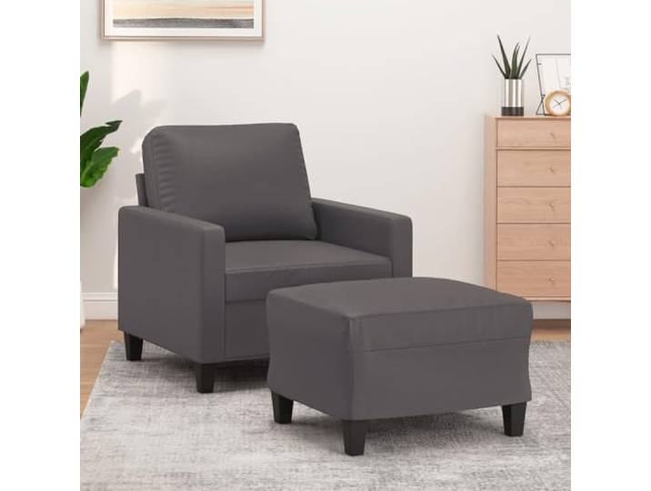 HEFZGDB Grauer Sessel mit Hocker 60 cm Kunstleder Modernes Design Langlebiges Material Schmutzabweisende Oberfläche Robustes Gestell Bequeme Polsterung Vielseitiger Fußhocker