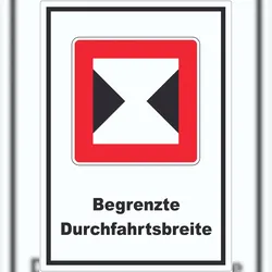 HB-Druck Begrenzte Fahrwasserbreite Durchfahrtsbreite begrenzt Symbol und Text Aufkleber A5 (148x210mm)