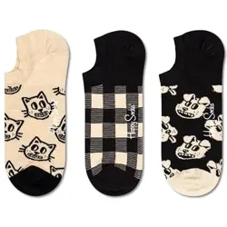 Happy socks 3P Pet No Show Sock Schwarz gemustert Baumwolle Gr 41/46