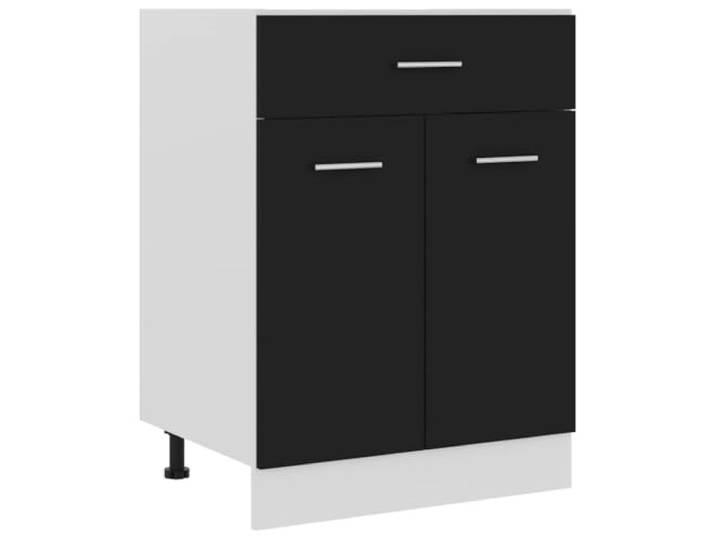 HKTMGDNG Lyon Schubunterschrank Schwarz 60x46x81,5 cm Holzwerkstoff Praktischer Küchenschrank mit Schublade und zwei Fächern für die Vorratskammer, ideal zur Aufbewahrung von Geschirr.