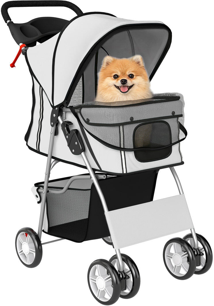 PawHut Pet Stroller Carrier Foldable Deluxe Walk Travel Dog Grey Grey 102cm H X 77cm W X 44cm D