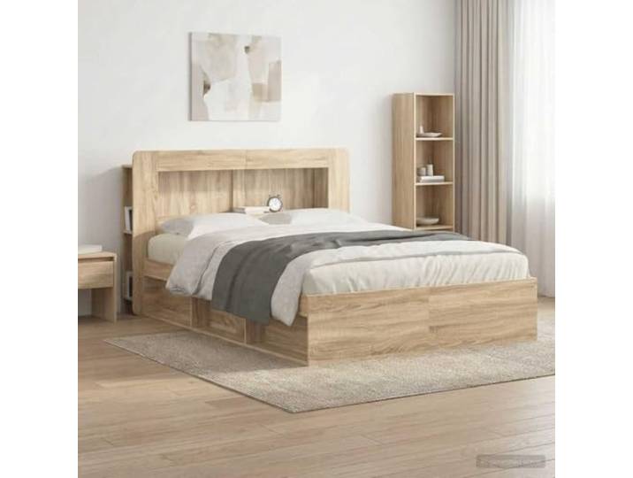 RJPLMFV Kopfteil für Bett, Eiche Sonoma, Holz Ablagefächer, modernes Design, Wandmontage, einfache Reinigung