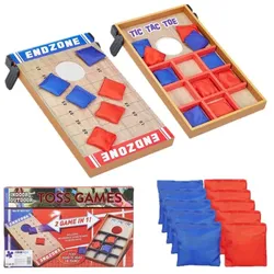 Relaxdays 2 in 1 Wurfspiel Cornhole & Tic Tac Toe Blau,Hellbraun,Rot