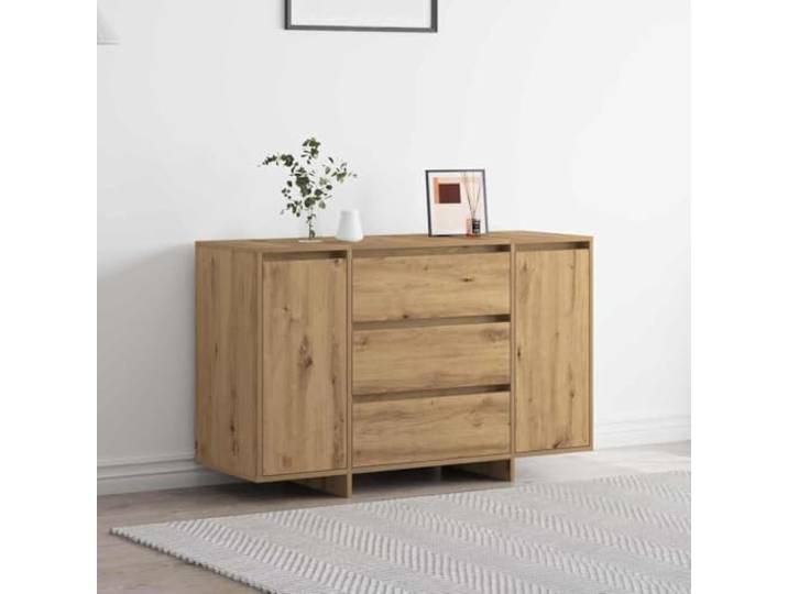 RJPLMFV Anrichte Eiche 120 x 41 x 75 cm Holz Modern mit Schubladen, Aufbewahrung für Wohnzimmer, Scharniertüren, einfache Montage
