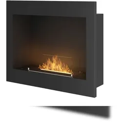 OutInFire RAME 600 – Schwarzer eingebauter Biokamin mit Schutzglas. Wandmontierter Bioethanolkamin