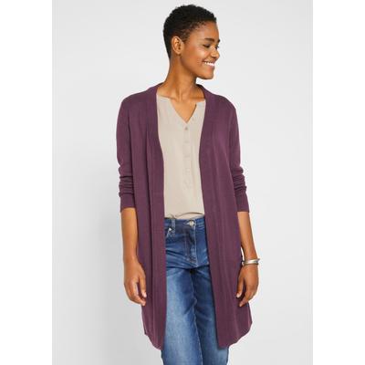Longstrickjacke BONPRIX, Damen, Gr. 52/54 (XXL), lila (holunderbeere), Strick, Obermaterial: 50% Baumwolle, 50% Polyacryl, oversize kniefrei, V-Ausschnitt, Strickbündchen, Strickjacken Longstrickjacke, Oversize-Passform, kuschelig weicher Strick,...