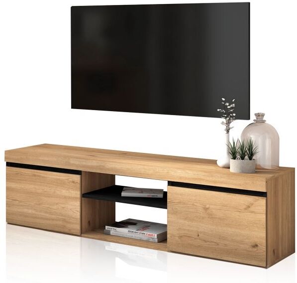 duehome Mueble TV con almacenamiento 140 cm Ebos - Roble Nude - Ceniza