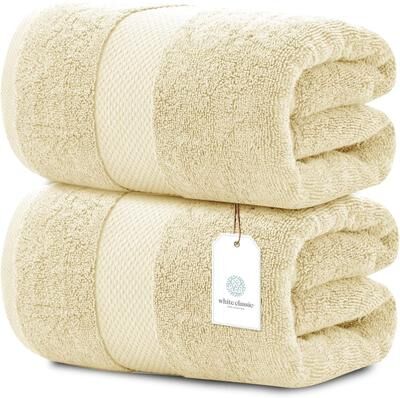 White Classic Luxury Cotton Oversized Bath Sheet 35x70 - Set of 2