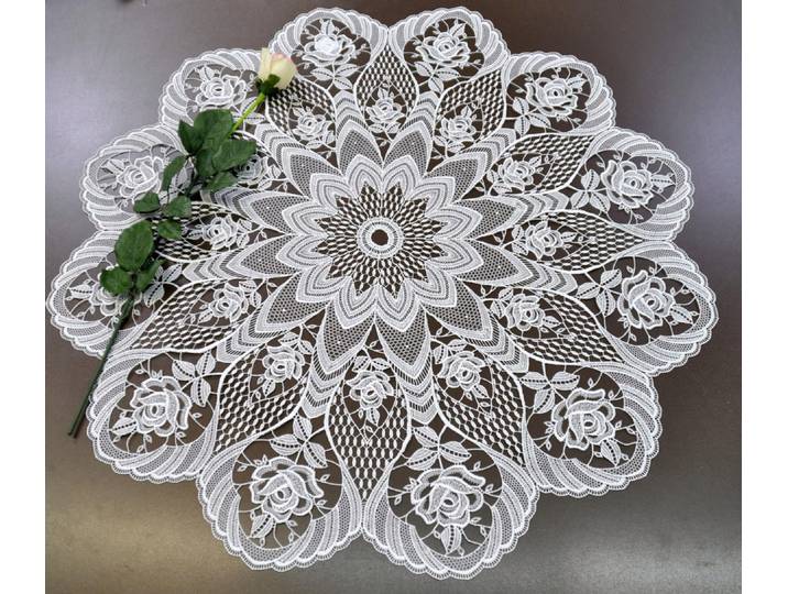 Tischdecke STICKEREIEN PLAUEN Rosentraum Gr. 1, weiss (wollweiß), Ø:30cm, Polyester, Tischdecken, Tischdecke