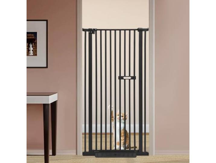 Treppenschutzgitter Ohne Bohren, Absperrgitter Kohlenstoffstahl Hundegitter/Katzengitter Verstellbare Breite Türgitter, Automatische Türschließung Schutzgitter Treppengitter (Schwarz, höhe 150cm)