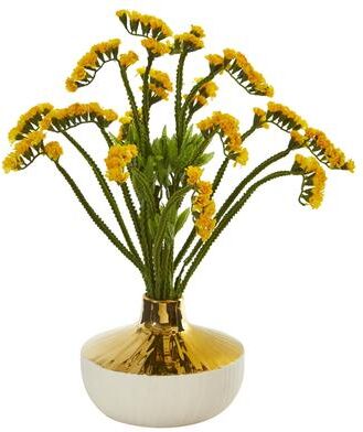 Nearly Natrual "17"" Baby Breath Artificial Arrangement in Gold and Cream Elegant Vase"