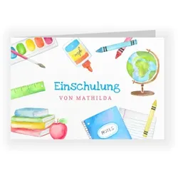 Einladungskarten Schulanfang im Design "Schulsachen" - Musterkarte