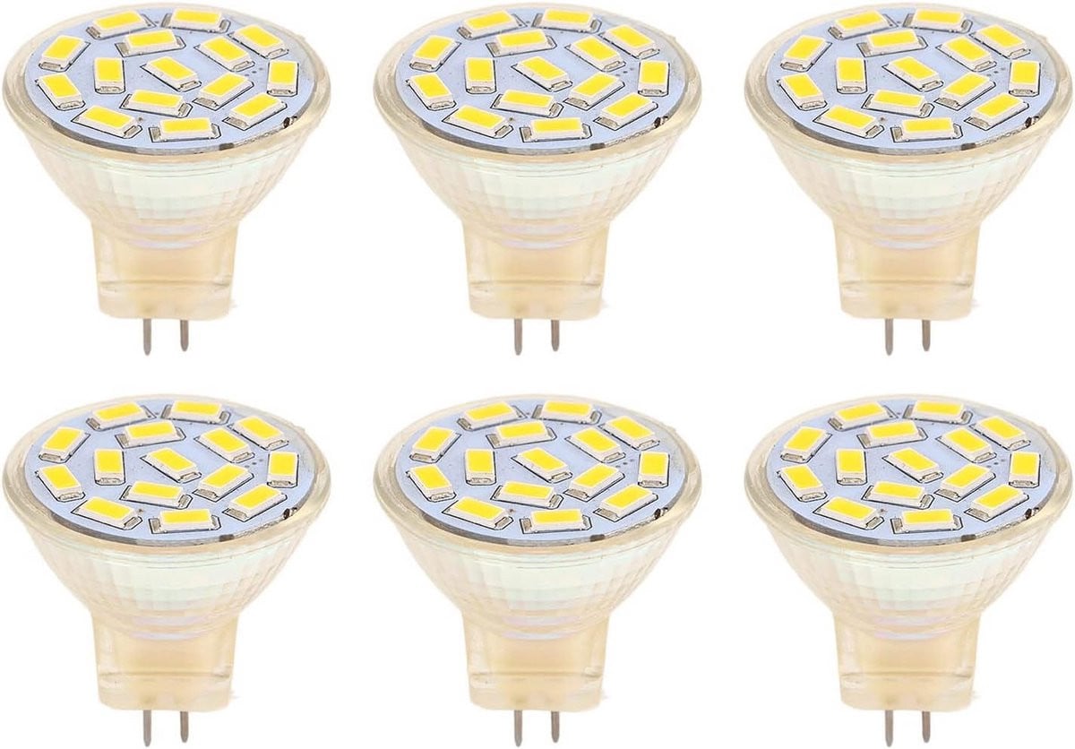 Set van 6 LED MR11 GU4 3W spaarlampen met warm licht voor landschap, accentverlichting en glasvezel kerstverlichting