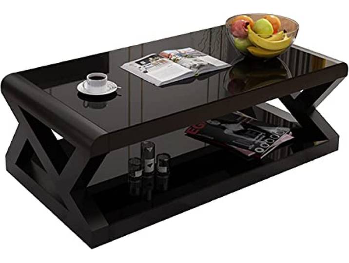 Moderner Wohnzimmer-Couchtisch, Couchtische, rechteckiger doppellagiger Beistelltisch, Beistelltisch aus gehärtetem Glas mit Metallrahmen, moderner, minimalistischer Mitteltisch für kleine R