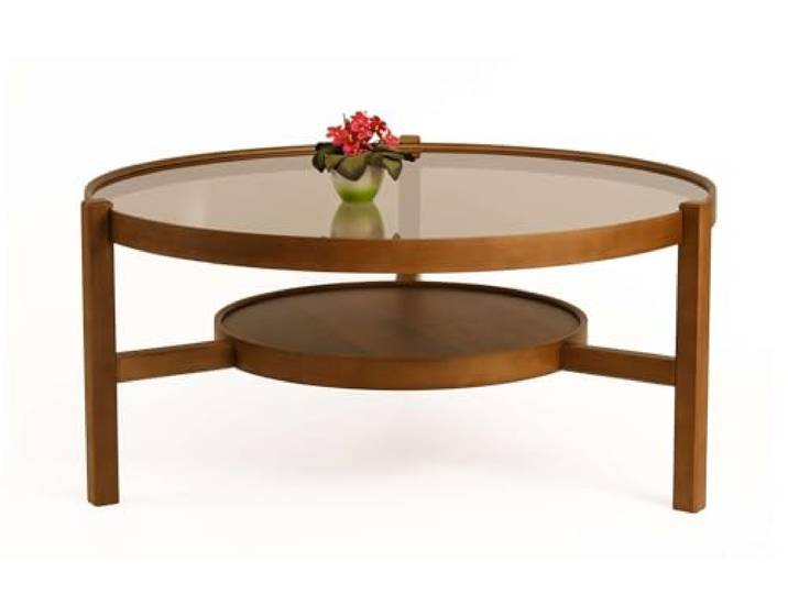 ASIR Elegant Coffee Table, 100% Solid Wood with 100 cm Tempered Glass Top, 48 cm Height, Walnut Finish Durable & Stylish for Modern Living Spaces