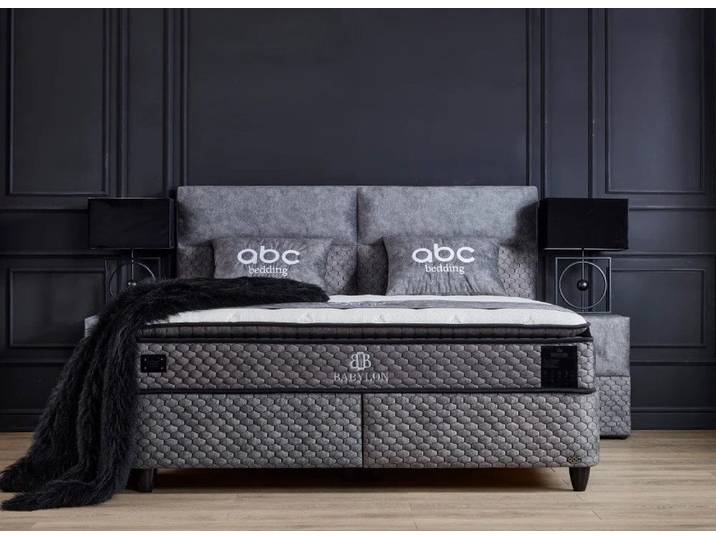 abc bedding Boxspringbett BABYLON Voll-orthopädisches Luxusbett mit Alcantara in Anthrazit (inkl. Matratze & Topper), Funktionsbett mit Bettkasten