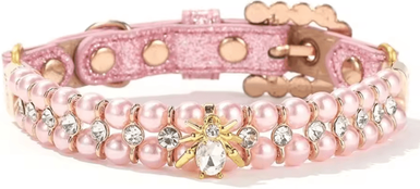 Inspire Curations Princess Pearl Rhinestone Pet Collar For Cats & Small Dogs pink s