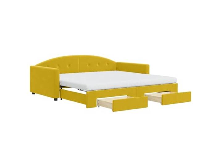 KTHLBRH Ausziehbares Schlafsofa mit Schubladen, gelb, 100 x 200 cm, Samt 2 Schaumstoffmatratzen, 2 Schubladen mit Rollen, Gestell aus Holz, Lattenrost, Montage erforderlich