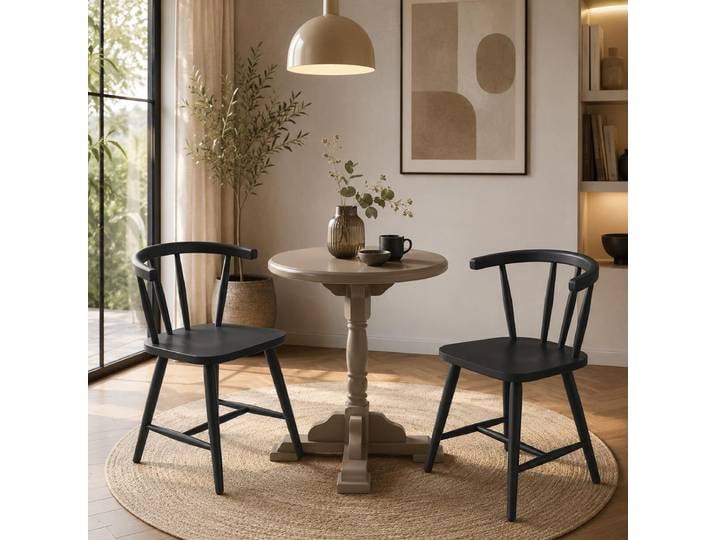 Nordic Essgruppe 3-teilig: Esstisch mit 2 Stühlen, grau/beige