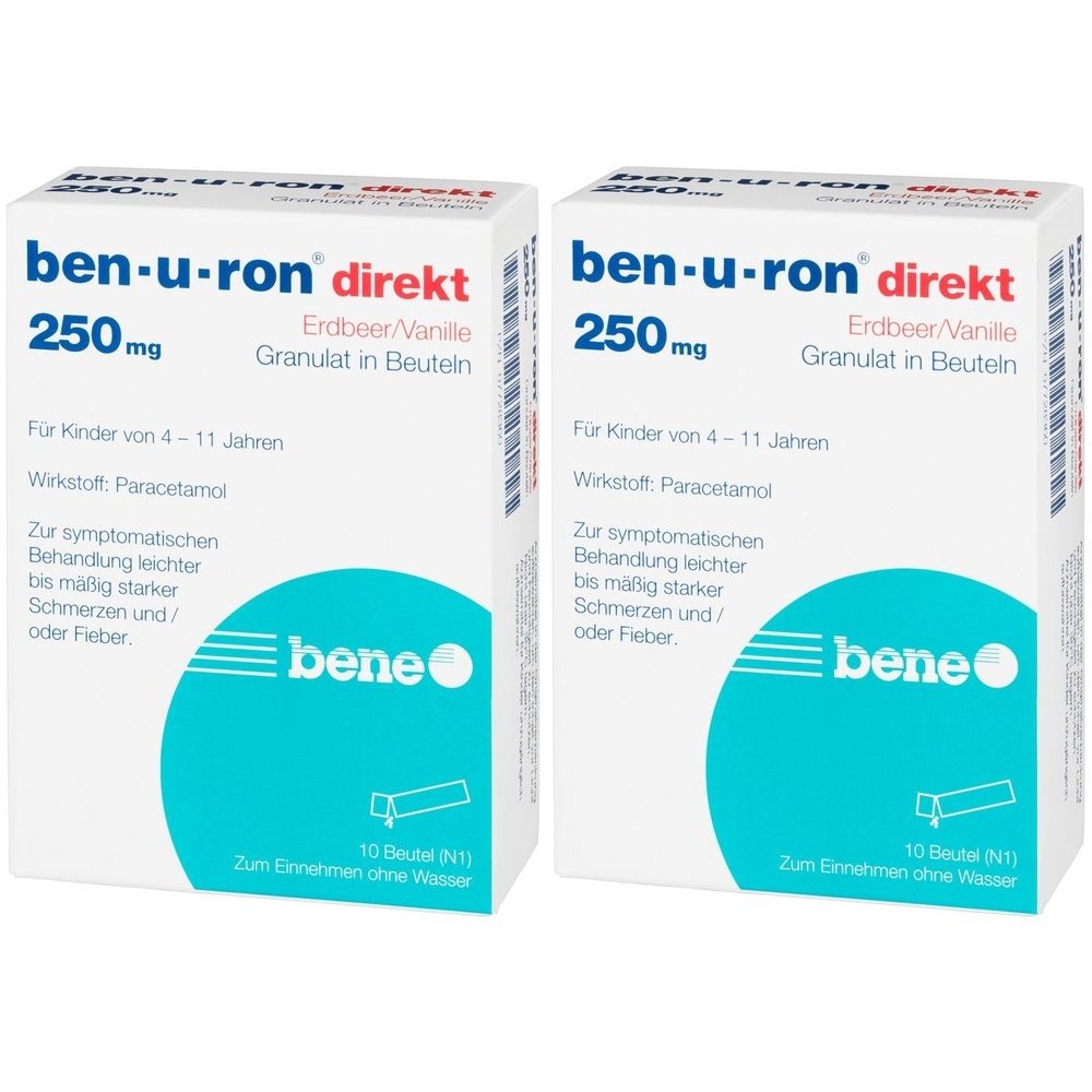 2x Ben-U-Ron direkt 250 mg Granulat Erdbeer/Vanille 2x10 St