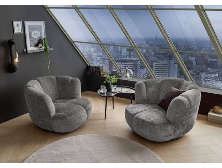 Stella Trading Muriel Sessel Wohnzimmer, Grey - Bequemer Fernsehsessel Relaxsessel drehbar - 101 x 69 x 107 cm (B/H/T)