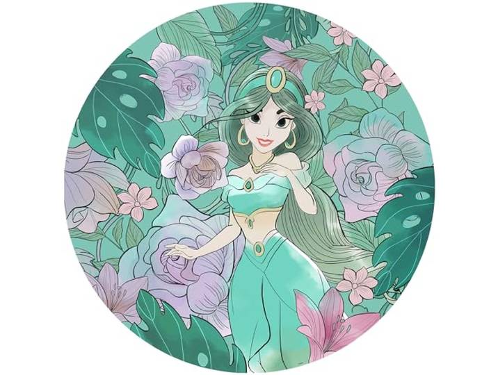 Komar Disney DOT runde und selbstklebende Vlies Fototapete Jasmin Elegant Mint - Ø Durchmesser 125 cm - 1 Stück - Tapete, Kinderzimmer, Mädchen - DD1-004