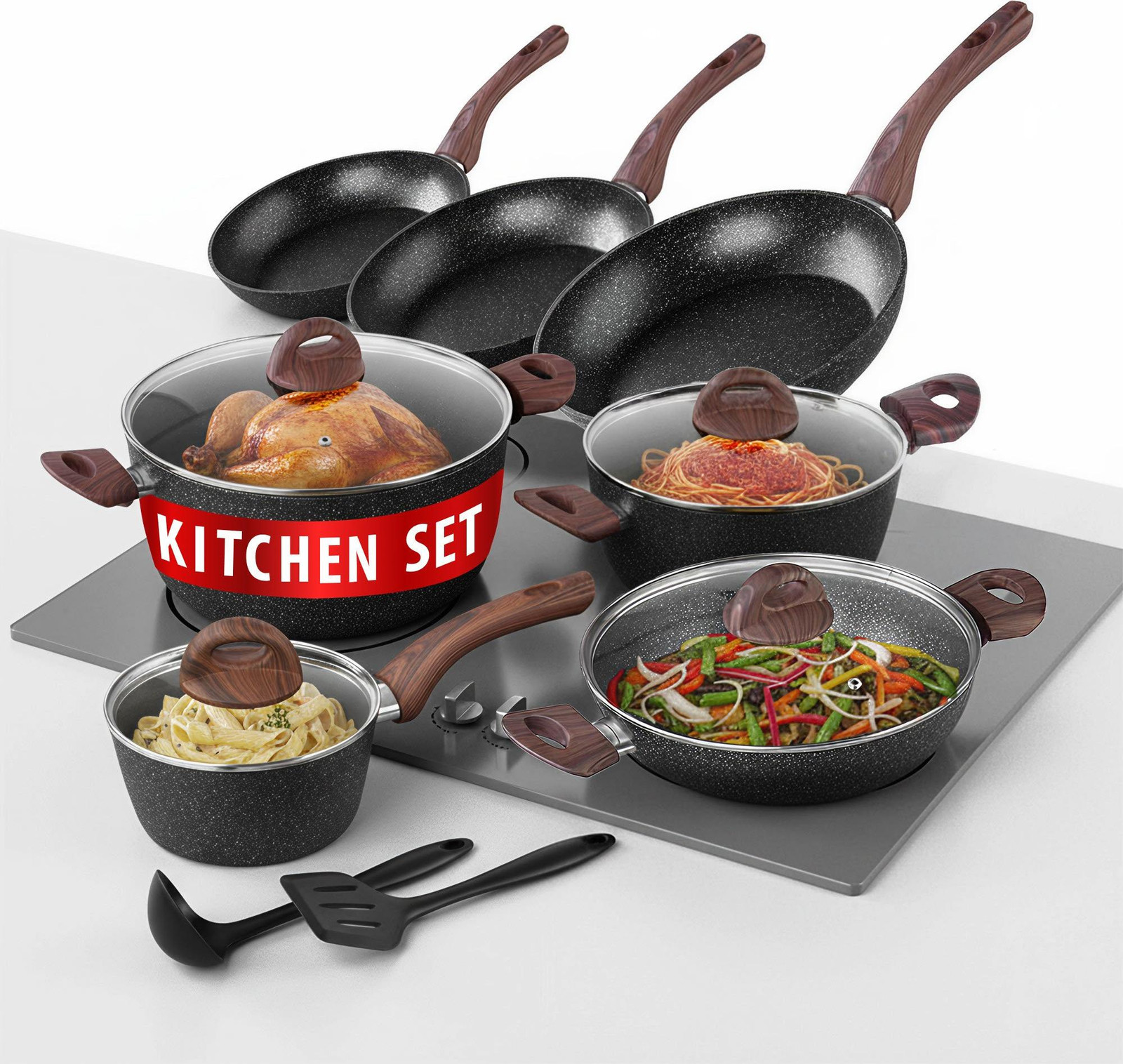 MagicHome Pannenset Black Marble Line, 13-delig