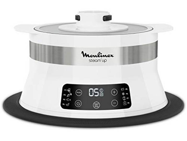 Moulinex Steam Up Cuiseur Vapeur 8 Programmes S'adapte à Tous les Formats de Plats Nettoyage Facile Nutriments Préservés Rangement Facile Livret de Recette Blanc VJ504010