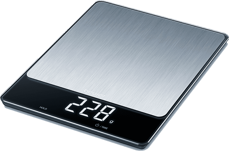 Balanza de cocina - Beurer KS 34 XL, 15 kg, Pantalla LCD, Antihuellas, Inox