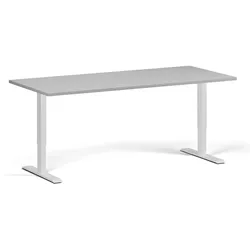 Höhenverstellbarer Schreibtisch, 2 Motoren, 74-121 cm, Tischplatte 180x80 cm, weißes Metallgestell, grau
