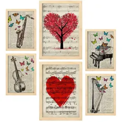 POSTER Set Mit 6 Vintage Musik Sammlung A3 & A4 Rahmen Aus Hellem Holz