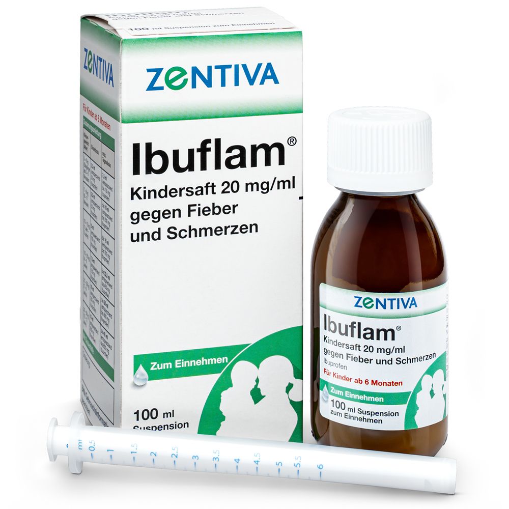 Ibuflam Kindersaft 20mg/ml gegen Fieber u.Schmerz. 100 ml Suspension zum Einnehmen