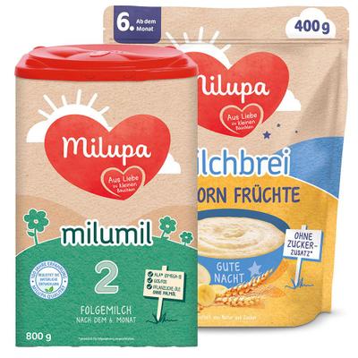 Milupa Milumil 2 & Gute Nacht Milchbrei Vollkorn Früchte 800+400 g Pulver