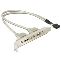 USB 2.0 Slotblende, 10 Pin Header > 2x USB-A Buchse grau, 30cm Kabel