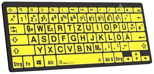 Logickeyboard XL-Print Bluetooth Tastatur Deutsch, QWERTZ Gelb/Schwarz Multimediatasten, USB-Hub, Geräuscharme Tasten