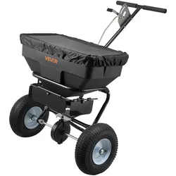VEVOR Streuwagen, 59 kg Fassungsvermögen, Düngerstreuer 0-3,66 m Streubreite, Saatgutstreuer mit 33 cm Luftreifen, einstellbarer Durchflussmenge, Schleuderstreuer für Dünger, Saatgut & Streusalz